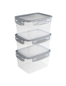 Sunware Voorraaddozenset met clips set van 3 stuks 1,5L transparant grijs