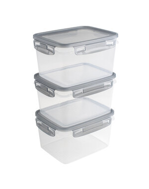 Sunware Voorraaddozenset met clips set van 3 stuks 1,5L transparant grijs