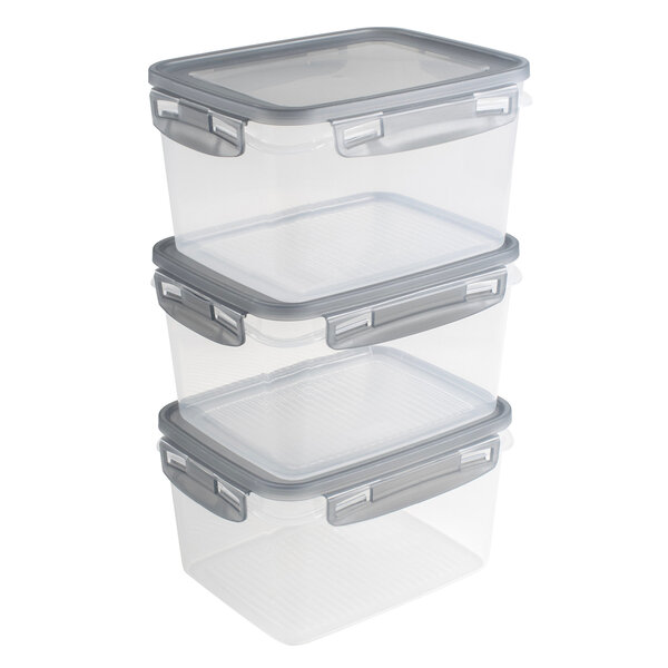 Sunware Voorraaddozenset met clips set van 3 stuks 1,5L transparant grijs