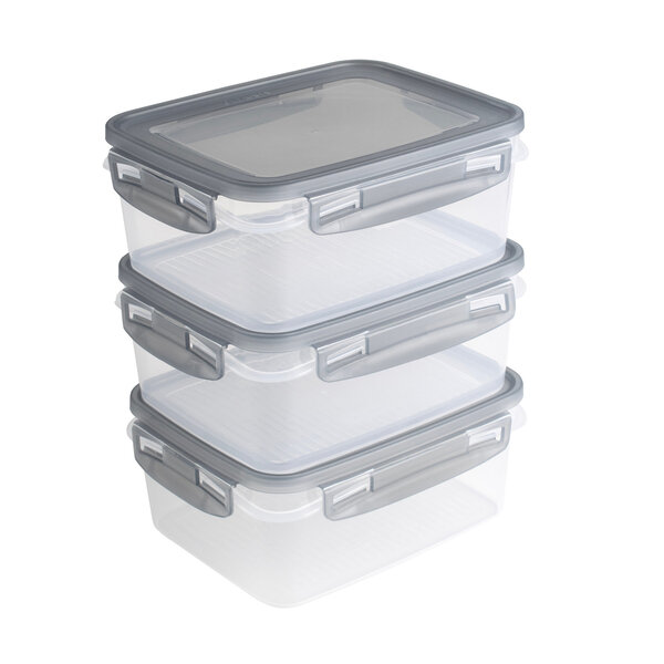 Sunware Voorraaddozenset met clips set van 3 stuks 1,2L transparant grijs