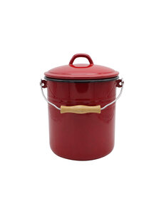 Kruger Afvalbak-melkemmer email rood met deksel 5 liter