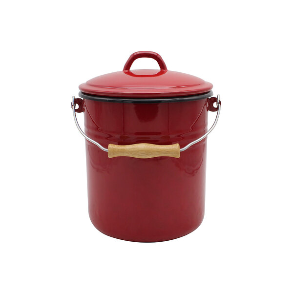 Kruger Afvalbak-melkemmer email rood met deksel 5 liter