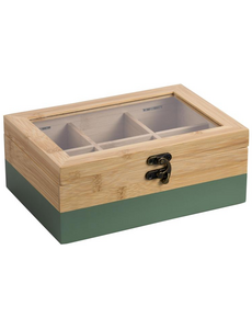 Kesper Theedoos 6 vakken bamboe naturel/groen