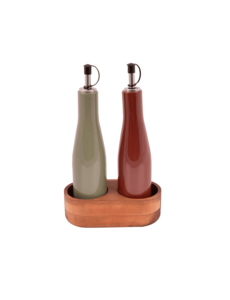 Point-Virgule Olie- en azijnfles met houder acacia