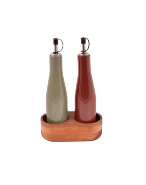 Point-Virgule Olie- en azijnfles met houder acacia