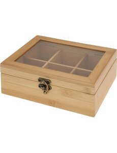 Excellent Houseware Theedoos 6 vakken met venster 21x16cm bamboe