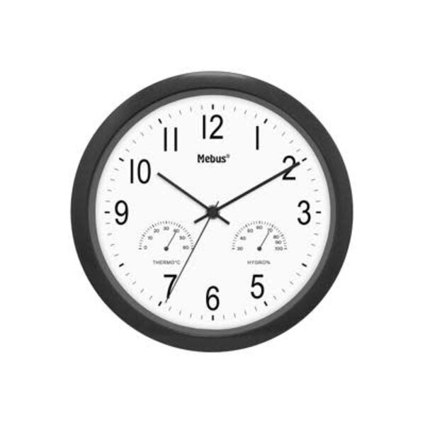 Mebus Quartz wandklok 26cm met thermometer en hygrometer