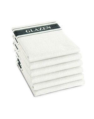 DDDDD Theedoek - Glazendoek glazen wit/zwart set van 6