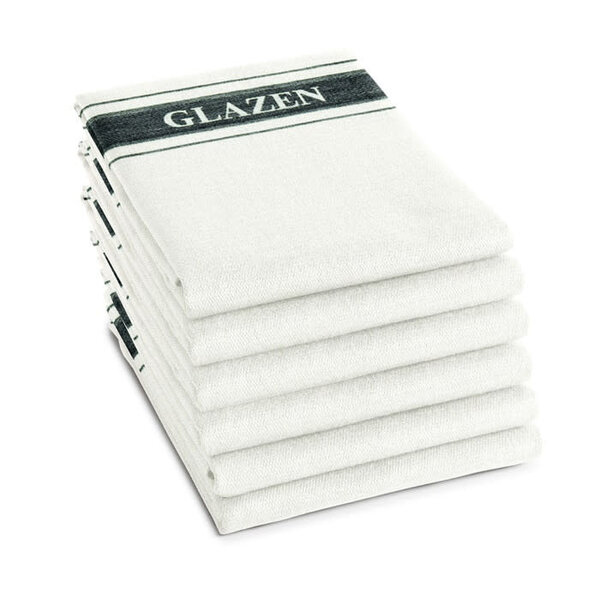 DDDDD Theedoek - Glazendoek glazen wit/zwart set van 6
