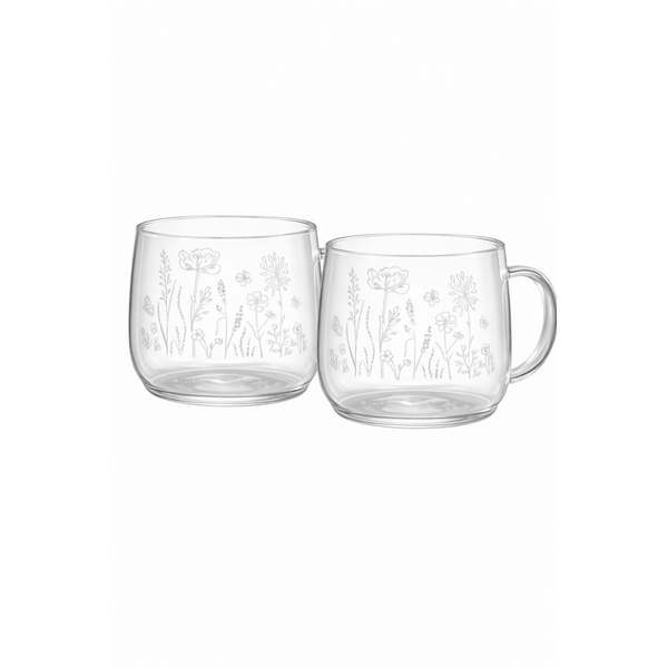 Bunzlau Castle Theeglazen 400ml Borosilicate Wild Flowers set van 2