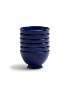 Royal Boch Kom 13 cm op voet Donkerblauw Boerenblauw set van 6