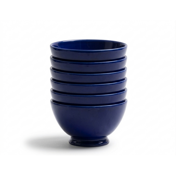 Royal Boch Kom 13 cm op voet Donkerblauw Boerenblauw set van 6