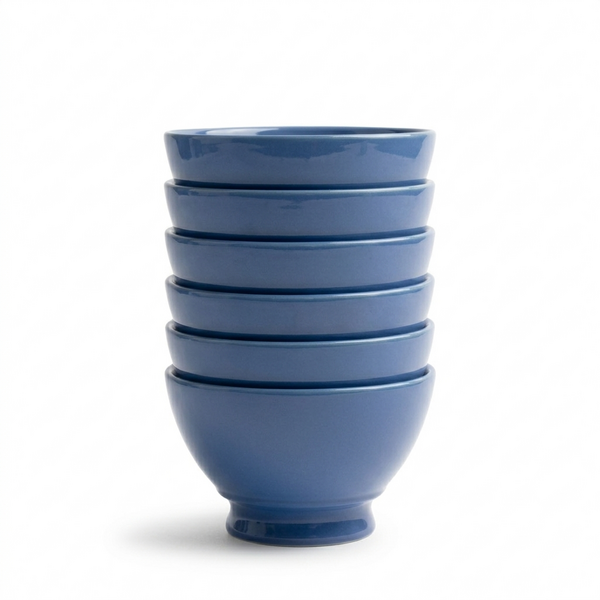 Royal Boch Kom 16 cm op voet Lichtblauw Boerenblauw set van 6