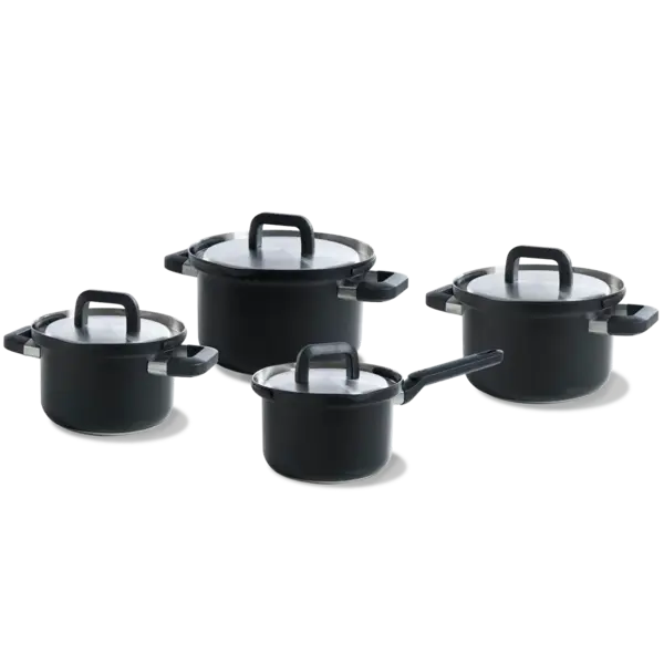 BK Cookware Kookset 4-delig RVS BK Flow Cool Black met afgietsysteem