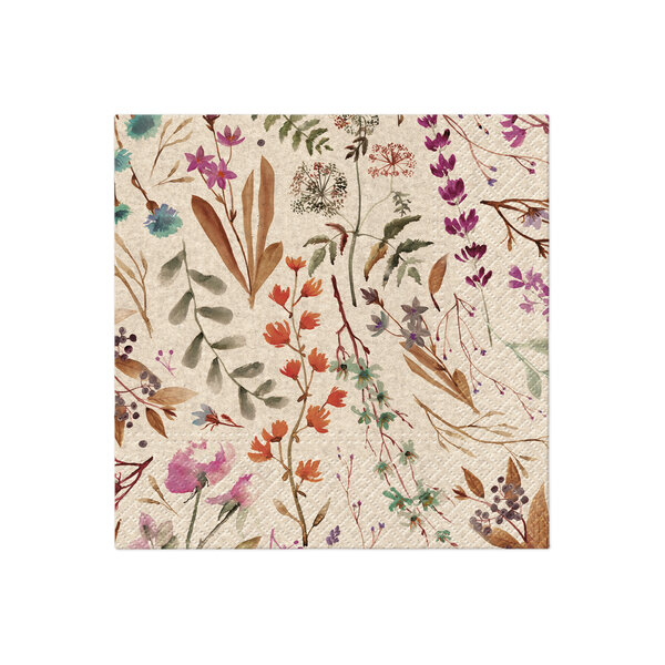 Servet 33x33cm Dried Floral Bouquet set 20 stuks