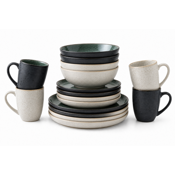 Bitz Serviesset 16-delig Bitz Gastro crème & zwart/groen