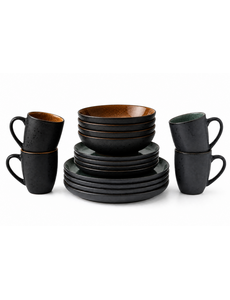 Bitz Serviesset 16-delig Bitz Gastro zwart/amber & zwart/groen