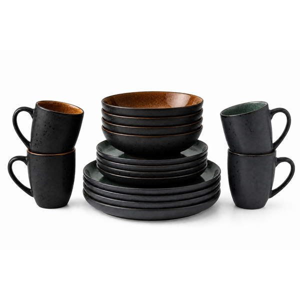 Bitz Serviesset 16-delig Bitz Gastro zwart/amber & zwart/groen