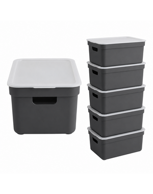 Sunware Opbergbox + deksel 24L set 6 antraciet Sigma home Platte deksel