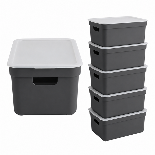 Sunware Opbergbox + deksel 24L set 6 antraciet Sigma home Platte deksel