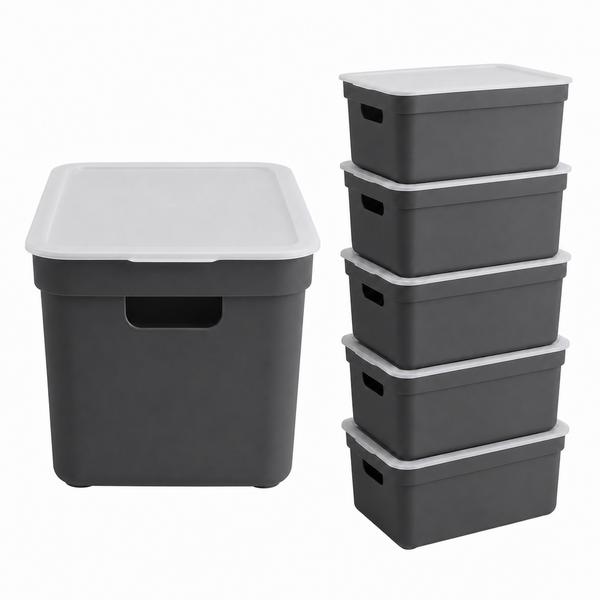 Sunware Opbergbox + deksel 32L set 6 antraciet Sigma home platte deksel