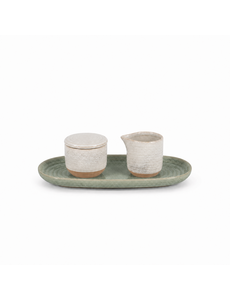 Salt en Pepper Roomstel beige met groene serveerschaal Cameo