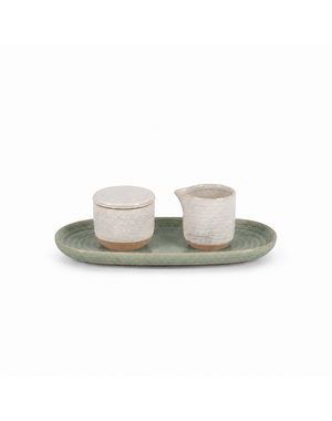 Salt en Pepper Roomstel beige met groene serveerschaal Cameo