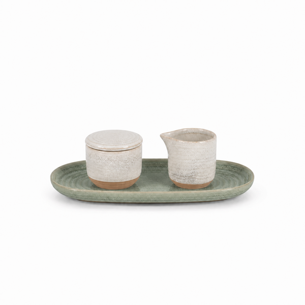 Salt en Pepper Roomstel beige met groene serveerschaal Cameo