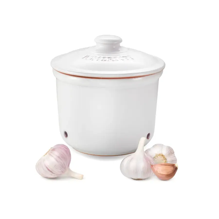 Voorraadpot knoflook wit Römertopf — Bewaar knoflook op een natuurlijke en stijlvolle manier met deze witte aardewerken voorra…