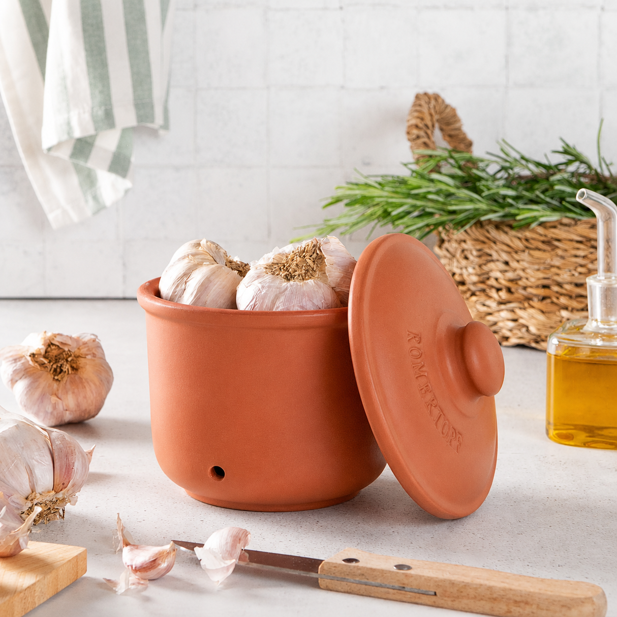 Voorraadpot knoflook aardewerk Römertopf afbeelding 2