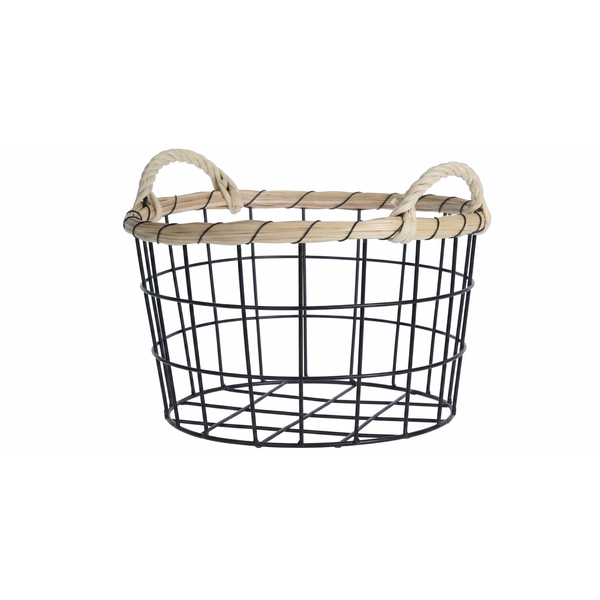 Home & Styling Mand metaal en riet diameter 26cm