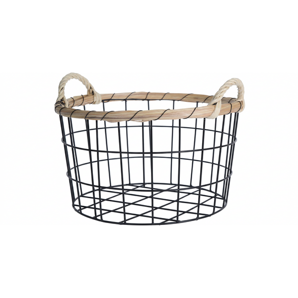 Home & Styling Mand metaal en riet diameter 30cm