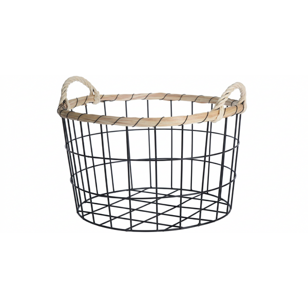Home & Styling Mand metaal en riet diameter 36cm