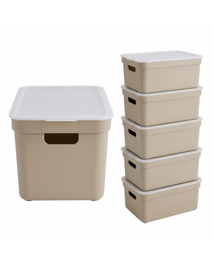 Sunware Opbergbox + deksel 32L set 6 beige Sigma home platte deksel