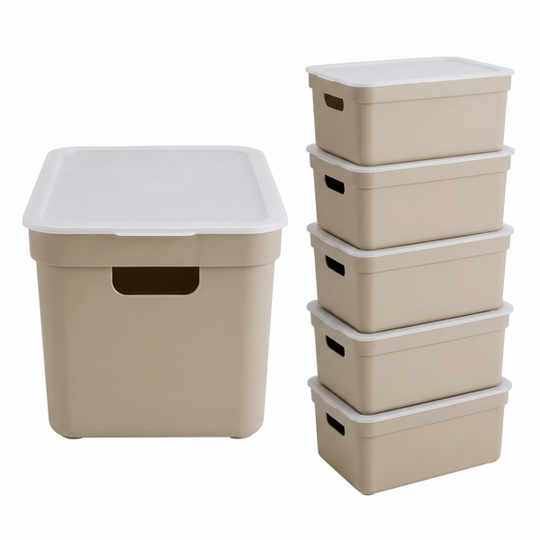 Sunware Opbergbox + deksel 32L set 6 beige Sigma home platte deksel