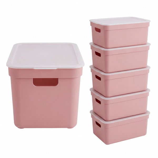 Sunware Opbergbox + deksel 32L set 6 roze Sigma home platte deksel