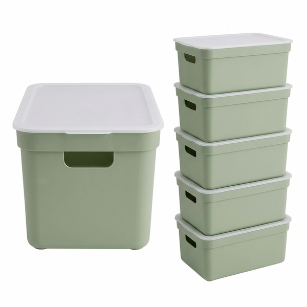 Sunware Opbergbox + deksel 32L set 6 groen Sigma home platte deksel