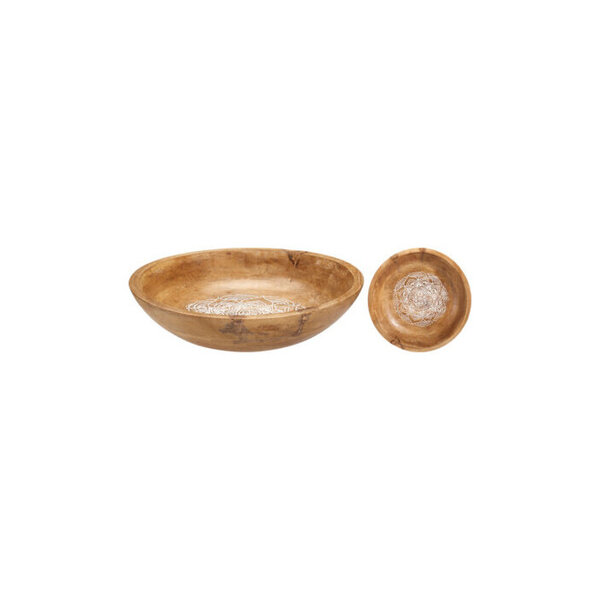 Schaal van mangohout met wit patroon 29x29x6cm