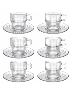 Bormioli Rocco Koffiekop/theeglas Barshine 25 cl met schotel set van 6