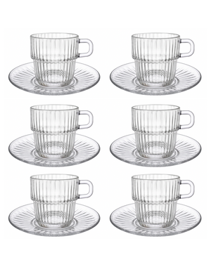 Bormioli Rocco Koffiekop/theeglas Barshine 25 cl met schotel set van 6