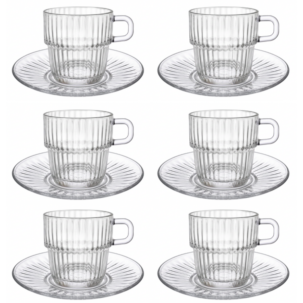 Bormioli Rocco Koffiekop/theeglas Barshine 25 cl met schotel set van 6