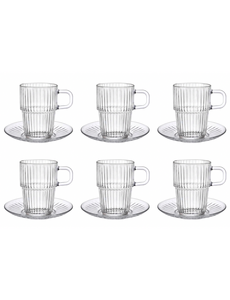 Bormioli Rocco Koffiekop/theeglas Barshine 31,5 cl met schotel set van 6