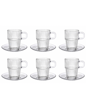 Bormioli Rocco Koffiekop/theeglas Barshine 31,5 cl met schotel set van 6