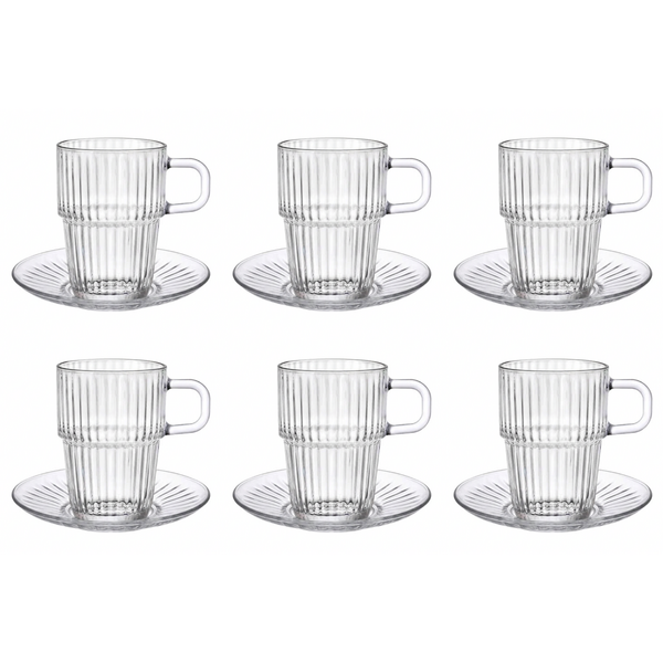 Bormioli Rocco Koffiekop/theeglas Barshine 31,5 cl met schotel set van 6