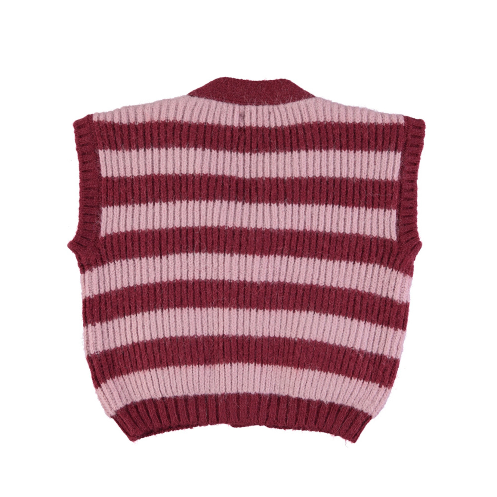 Piupiuchick Knitted waistcoat | Pink & strawberry stripes