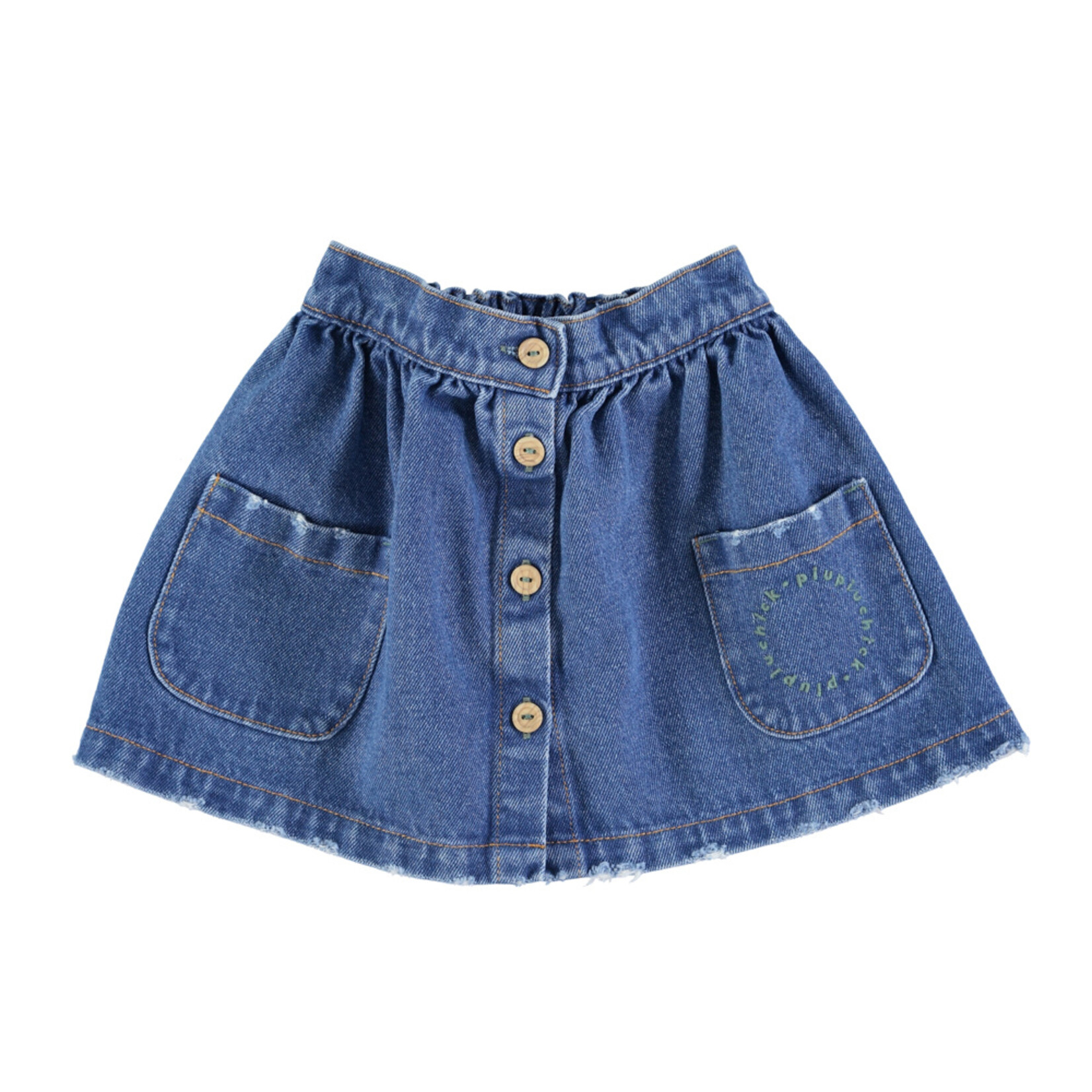 Piupiuchick Short skirt w/ pockets | Washed navy denim