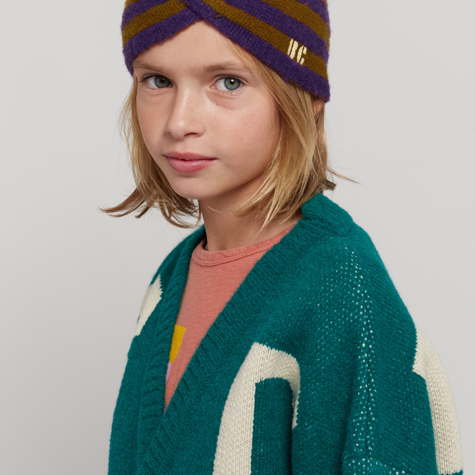 Bobo Choses Striped knitted khaki headband