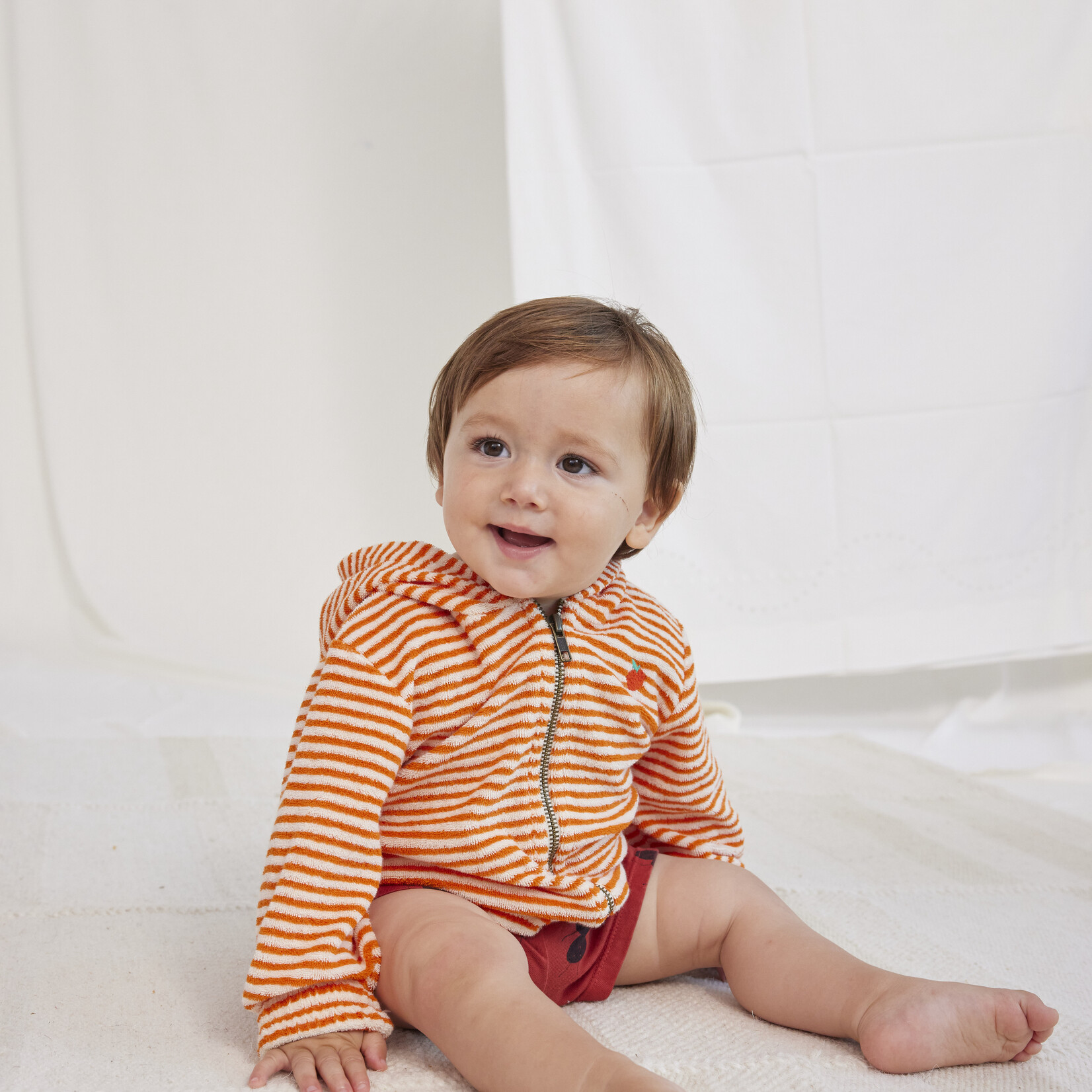 Bobo Choses Baby Orange Stripes terry zipped  hoodie