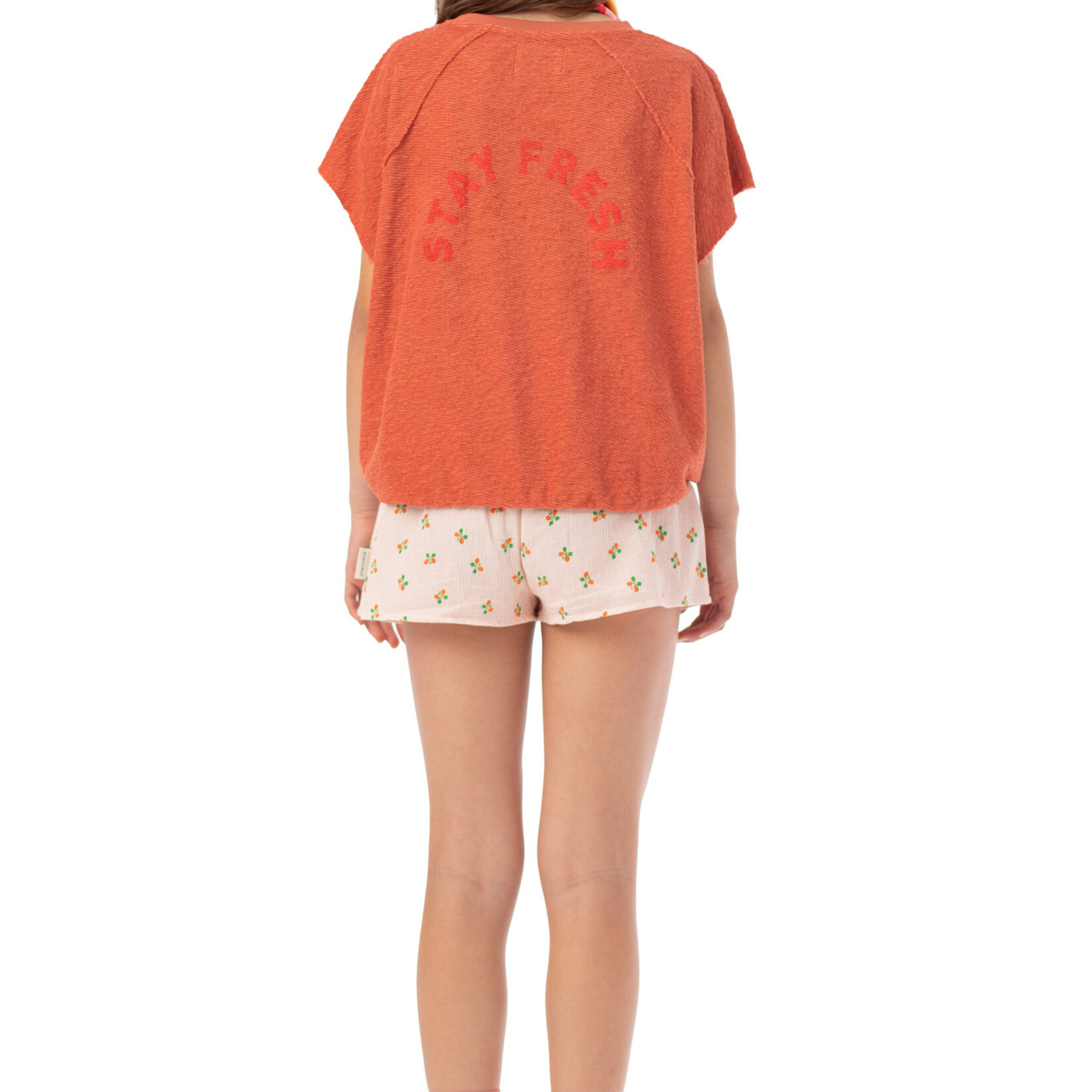 Piupiuchick sleeveless sweatshirt | terracotta w/ apple print