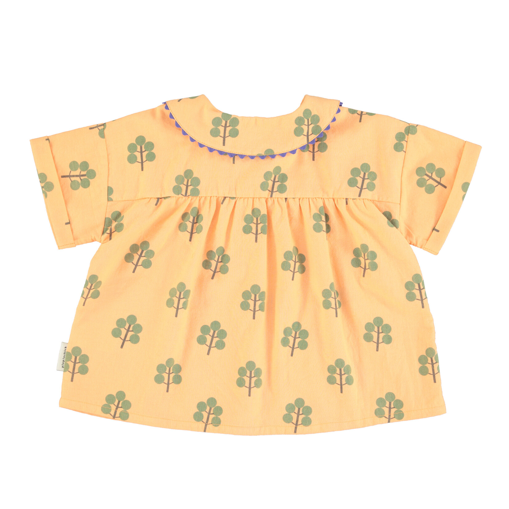 Piupiuchick peter pan collar shirt | peach w/ green trees